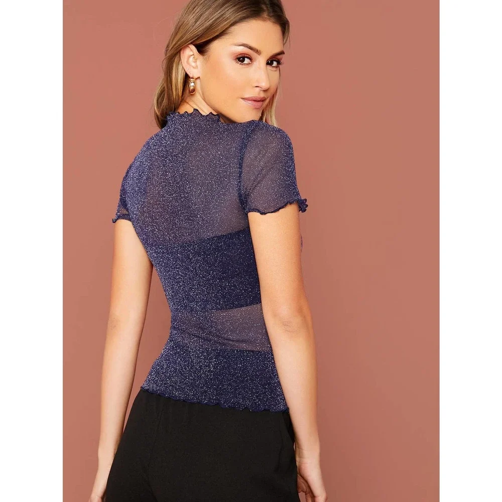 Glitter Sheer Mesh Lettuce Edge Top black metallic glitter - Picture 4 of 9